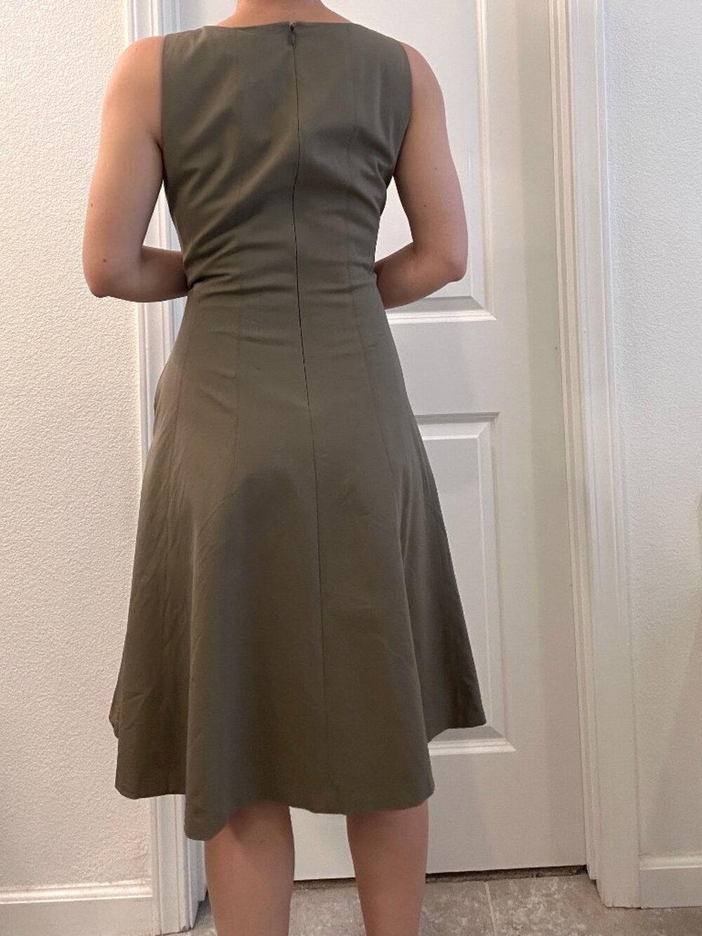 Lafayette 148 New York Classic Retro Sleeveless A-Line Dress size 6 Khaki Green - Picture 2 of 7
